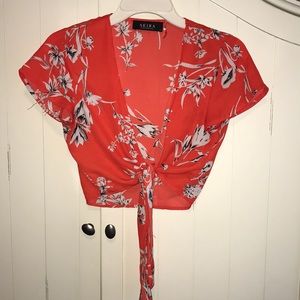 Cropped tie front shirt